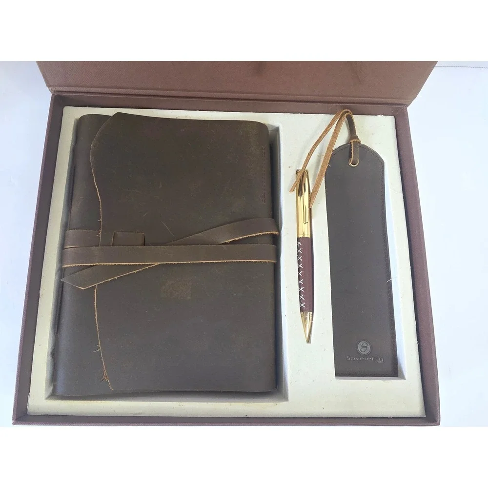 Sovereign-Gear Leather Journal Gift Set 8x6 Brown Notebook Pen Bookmark